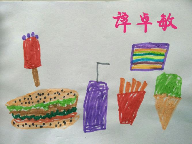 小学生美食绘画图片(描绘可口美食的小学生绘画作品)